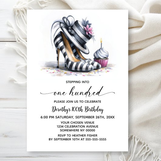 Invitation Striped Stiletto Shoes 100th Birthday
