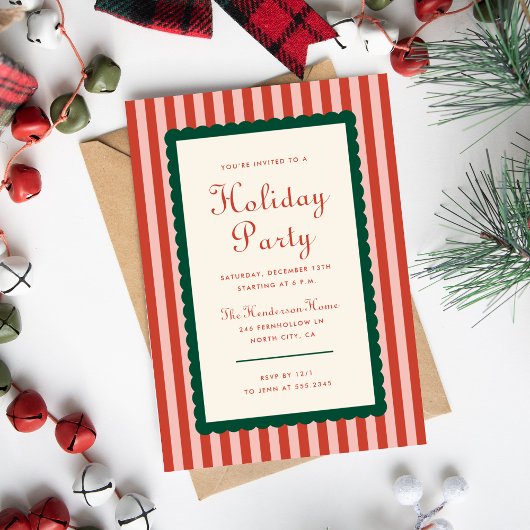Invitation Stripes and Scallops Holiday Party