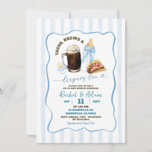 Invitation Stripes Blue Tacos Brews and Baby Baby shower