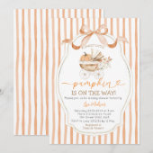 Invitation Stripes Bow Sweet Petit Baby shower Citrouille (Devant / Derrière)