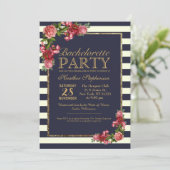 Invitation Stripes de la Marine rose et Gold Bachelorette Par (Debout devant)