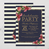 Invitation Stripes de la Marine rose et Gold Bachelorette Par (Devant / Derrière)