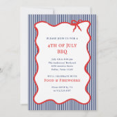 Invitation Stripes et Bow | Rouge Blanc 4 juillet (Devant)