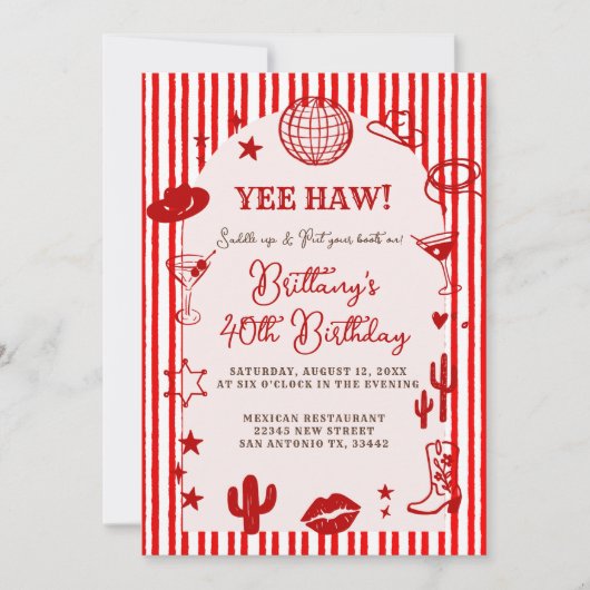 Invitation Stripes Martini Disco Ball Any Age Birthday (Devant)