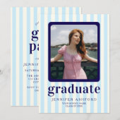 Invitation Stripes modernes Marine Blue Photo Party (Devant / Derrière)