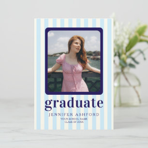 Invitation Stripes modernes Marine Blue Photo Party