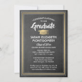 Invitation Stripes modernes noir Chalkboard & Gold Graduation (Devant)