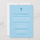 Invitation Stripes modernes Sky Blue Première communion pour (Devant)