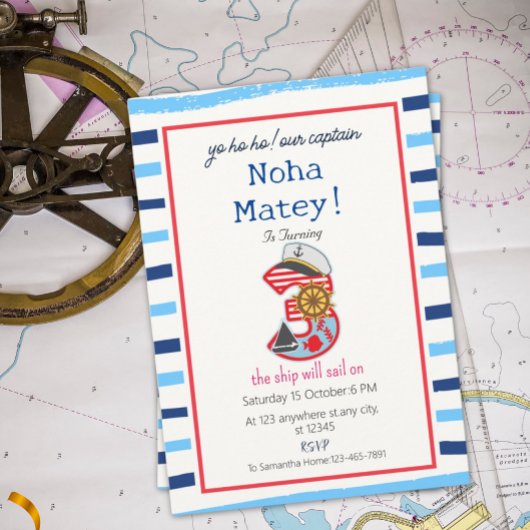 Invitation Stripes Nautique 3e anniversaire