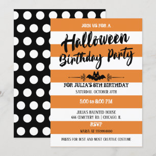 Invitation Stripes & Pois Halloween fête d'anniversaire