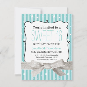 Invitation Stripes Sweet 16 Birthday Party Light Aqua
