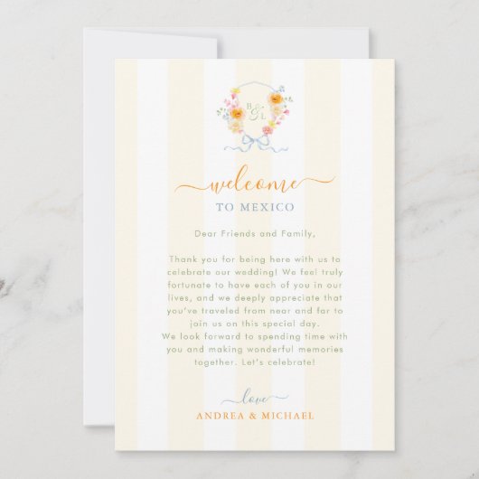 Invitation Stripes Wedding Welcome Letter Itinerary Card (Devant)