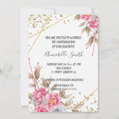 Invitation Structure géométrique or rose florale CONFIRMATION (Devant)