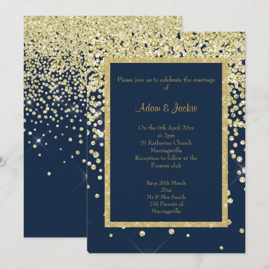 INVITATION STUNNING MARINE OR SPARKLE MARIAGE PERSONNALISÉ (Devant / Derrière)