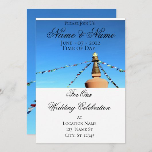 Invitation stupa bouddhique avec drapeaux de prière Thunder_C (Devant / Derrière)