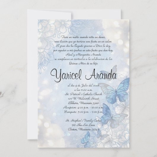 Invitation Style 18 Sky Blue Butterflies (Devant)