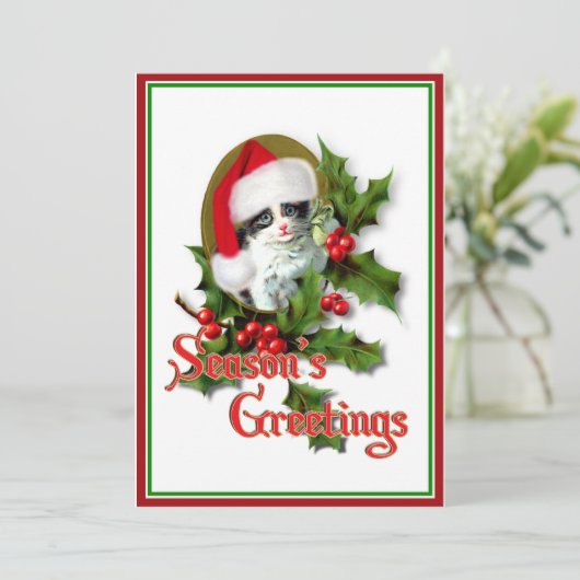 Invitation Style ancien Noël Kitten Bonnes Fêtes (Debout devant)