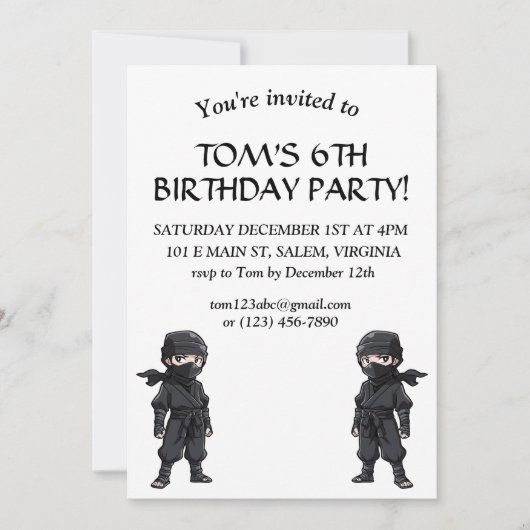 Invitation Style Anime Ninja Fighters Boys Anniversaire (Devant)