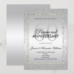 Invitation Stylé Argent Confettis 60ème Noces de Diamant