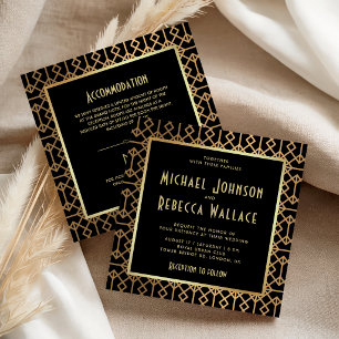 Invitation Style Art Déco Géométrique Tout en Un Mariage