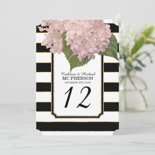 Invitation Style Art Déco Moderne Hydrangea Faux Doré Rayé (Debout devant)