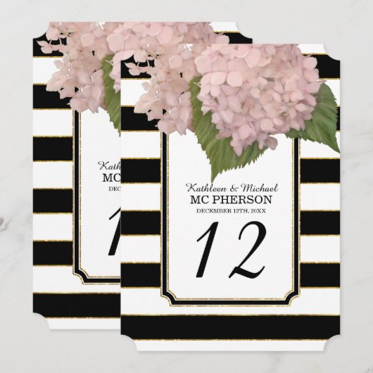 Invitation Style Art Déco Moderne Hydrangea Faux Doré Rayé (Devant / Derrière)