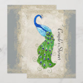 Invitation Style Art Déco Peacock Gris Vintage dentelle (Devant / Derrière)