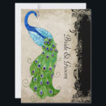 Invitation Style Art Déco Peacock noir n crème Vintage dentel<br><div class="desc">PALETTE DE COULEUR : noir, crème, tan, bleu aqua, bleu royal, vert, violet et or. COLLECTION DE DESIGN : Cette oeuvre est un mélange d'aquarelles flambant neuves d'Audrey Jeanne Roberts et de couches d'éléments d'art vintage, dont : Écrans décoratifs de l'imprimante gravée sculptée avec des tourbillons, des éléments floraux, des...</div>