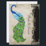 Invitation Style Art Déco Peacock noir n crème Vintage dentel<br><div class="desc">PALETTE DE COULEUR : noir, crème, tan, bleu aqua, bleu royal, vert, violet et or. COLLECTION DE DESIGN : Cette oeuvre est un mélange d'aquarelles flambant neuves d'Audrey Jeanne Roberts et de couches d'éléments d'art vintage, dont : Écrans décoratifs de l'imprimante gravée sculptée avec des tourbillons, des éléments floraux, des...</div>