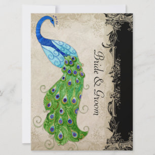Invitation Style Art Déco Peacock noir n crème Vintage dentel