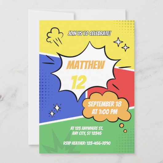 Invitation - Style Bande Dessinée - Personnaliser  (Devant)