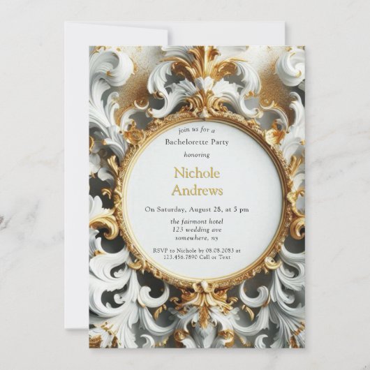 Invitation Style baroque Bachelorte d'or blanc (Devant)