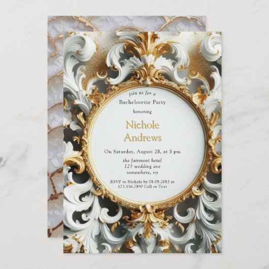 Invitation Style baroque Bachelorte d'or blanc (Devant / Derrière)