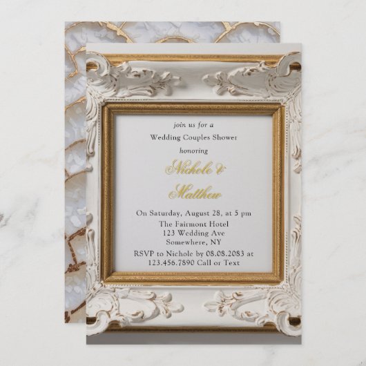 Invitation Style baroque Blanc Or Mariage Couples Douche (Devant / Derrière)