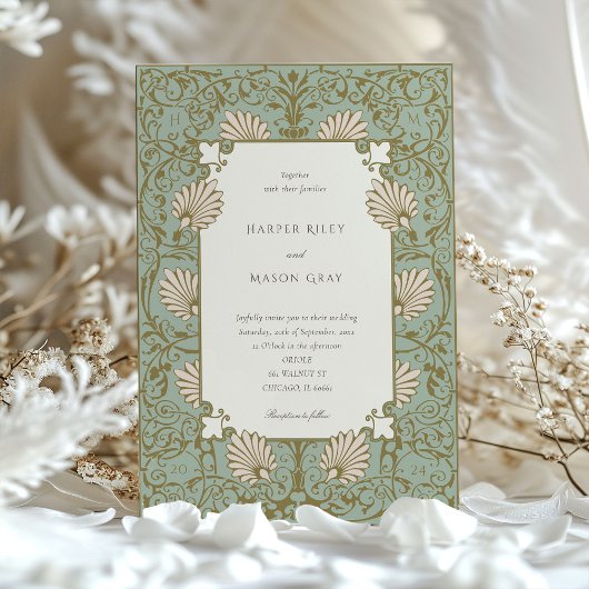 Invitation Style baroque orange Sage Mariage beige