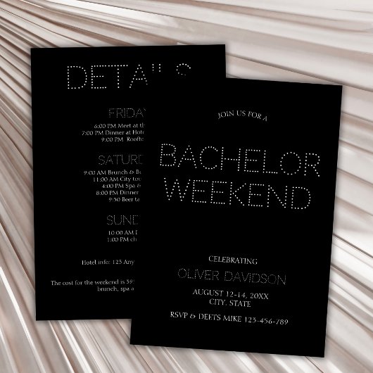 Invitation Style Black Lights Bachelor Week-end Itinéraire
