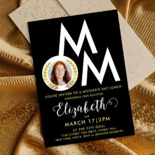 Invitation Style Black White Gold Maman Laurel Wreath Typo