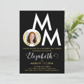 Invitation Style Black White Gold Maman Laurel Wreath Typo (Debout devant)