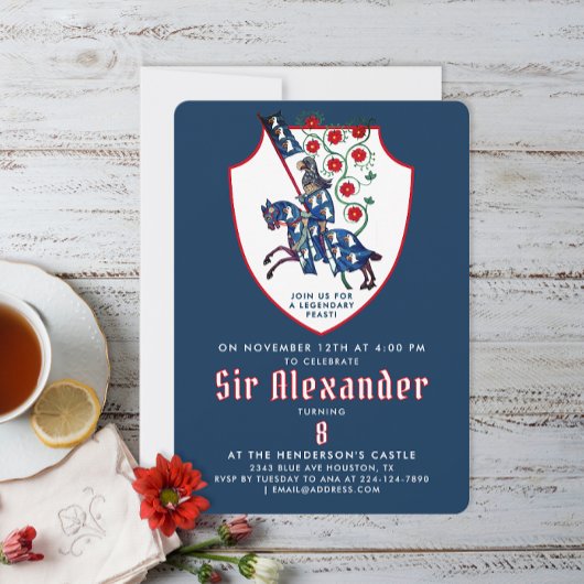 Invitation Style Bleu Blanc Rouge Moyen Age Armor Chevalier C