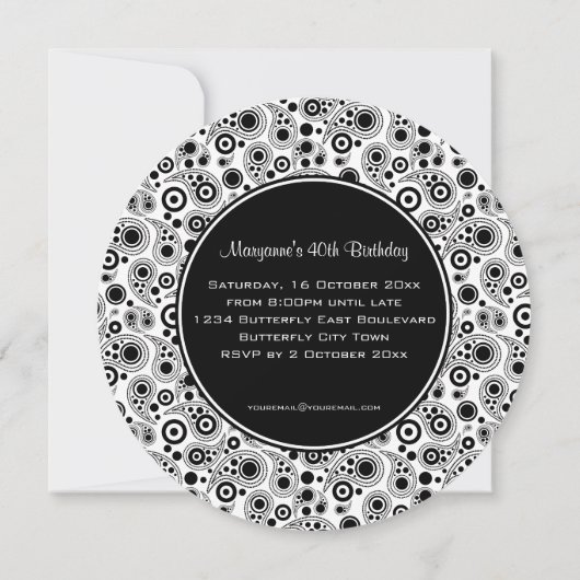 Invitation Style cachemire noir et blanc élégant Anniversaire (Dos)