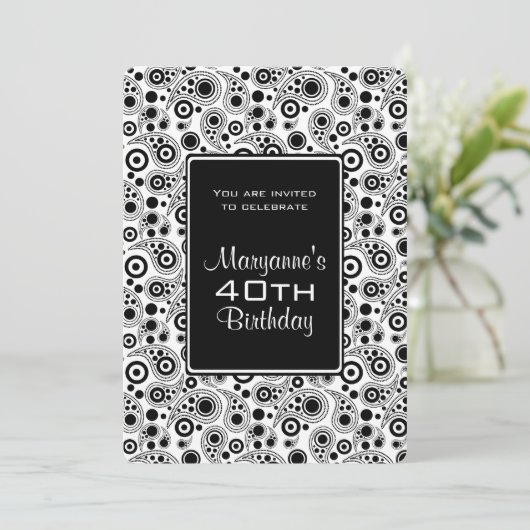 Invitation Style cachemire noir et blanc élégant Anniversaire (Debout devant)