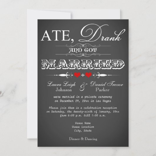 Invitation Style Chalkboard Réception de mariage uniquement I (Devant)