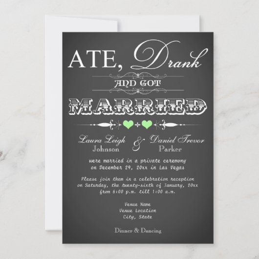 Invitation Style Chalkboard Réception de mariage uniquement I (Devant)