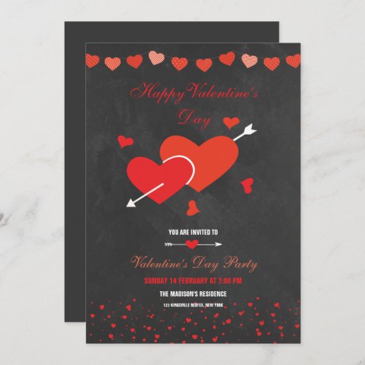 Invitation Style Chalkboard Valentines Party Flyer (Devant / Derrière)