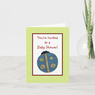 Invitation Style champêtre Baby shower Ladybug bleu