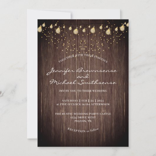 Invitation Style champêtre bois Mariage rustique (Devant)