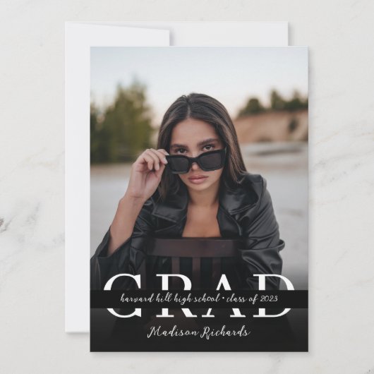 Invitation Style chic noir et blanc photo graduation (Devant)