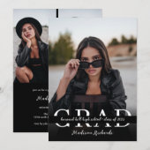 Invitation Style chic noir et blanc photo graduation (Devant / Derrière)