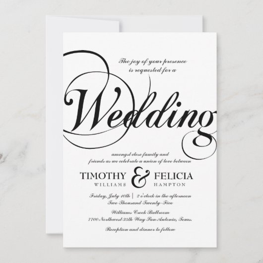 Invitation Style classique Mariage noir et blanc (Devant)