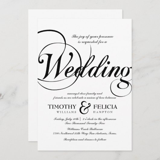 Invitation Style classique Mariage noir et blanc (Devant / Derrière)